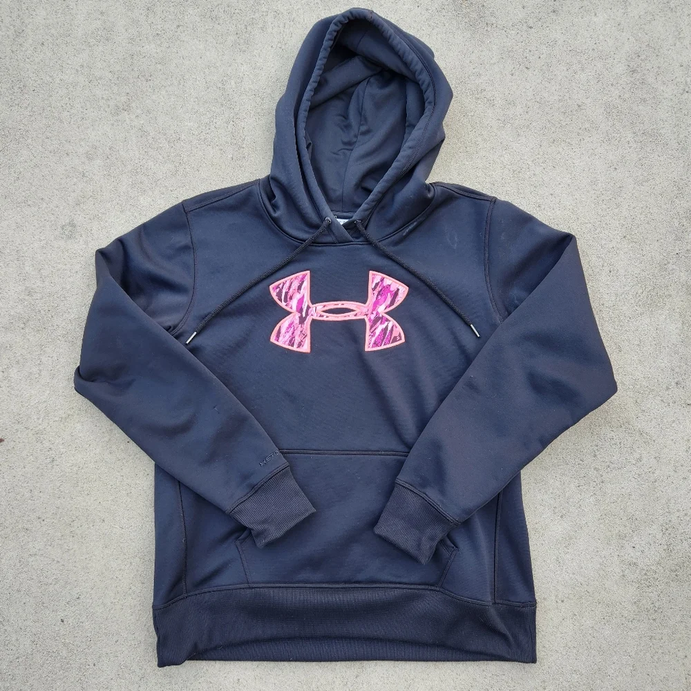 Men's Under Armour Limited Edition Black with Hot Pink Logo Hooded Sweat…